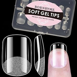 Short Square Soft Gel Nail Tips,120PCS Pre Buff Full Cover Shaped Nail Extenison Tips Half Matte Gel X Nail Tips Acrylic False Nail Tips