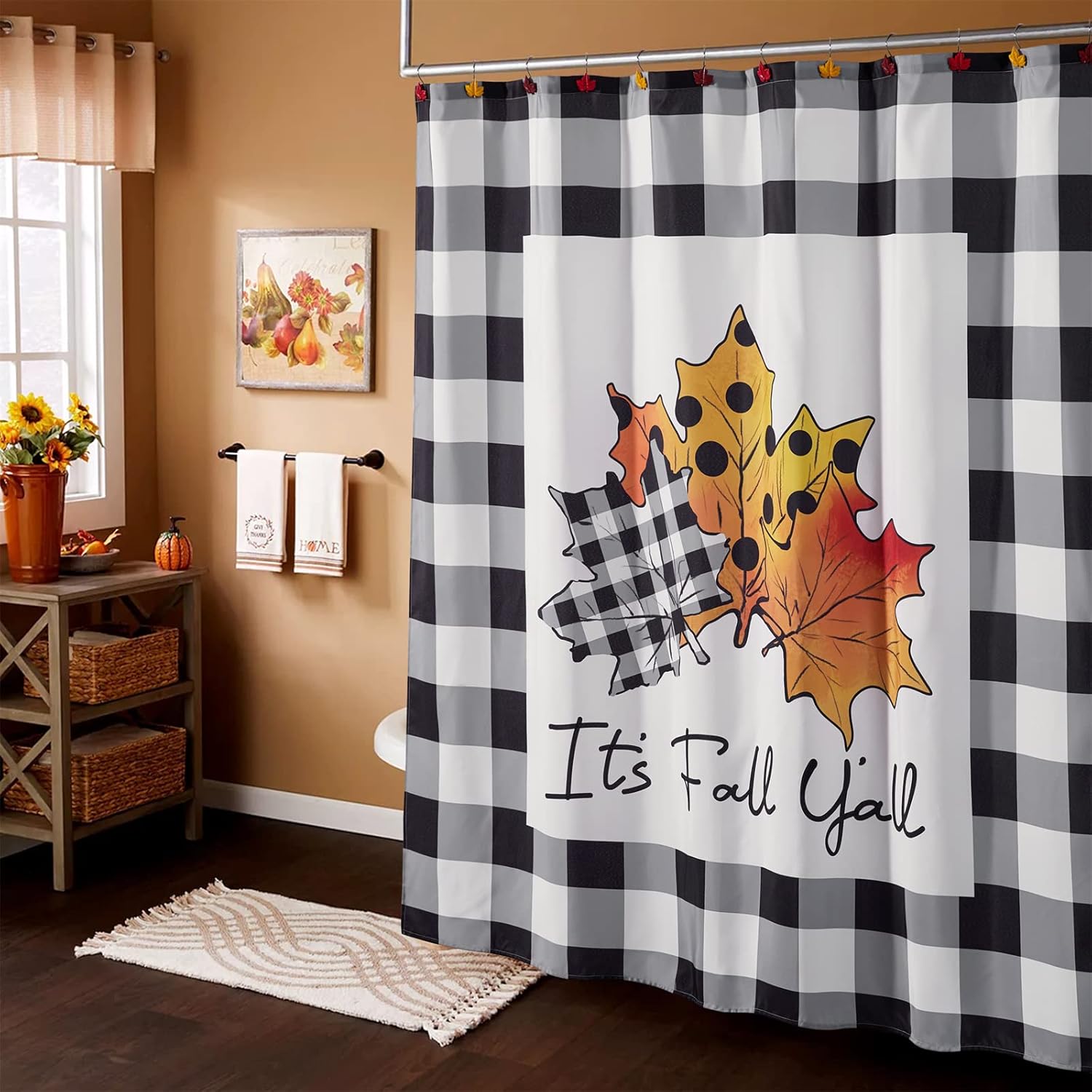 YoKii 12PCS Maple Leaf Decorative Shower Curtain Hooks Rings for Fall Autumn Plant Shower Curtains Bathroom Decorations Accessories, Metal Rustproof Thanksgiving Cute Fall Leaves Shower Curtain Rings : Home & Kitchen