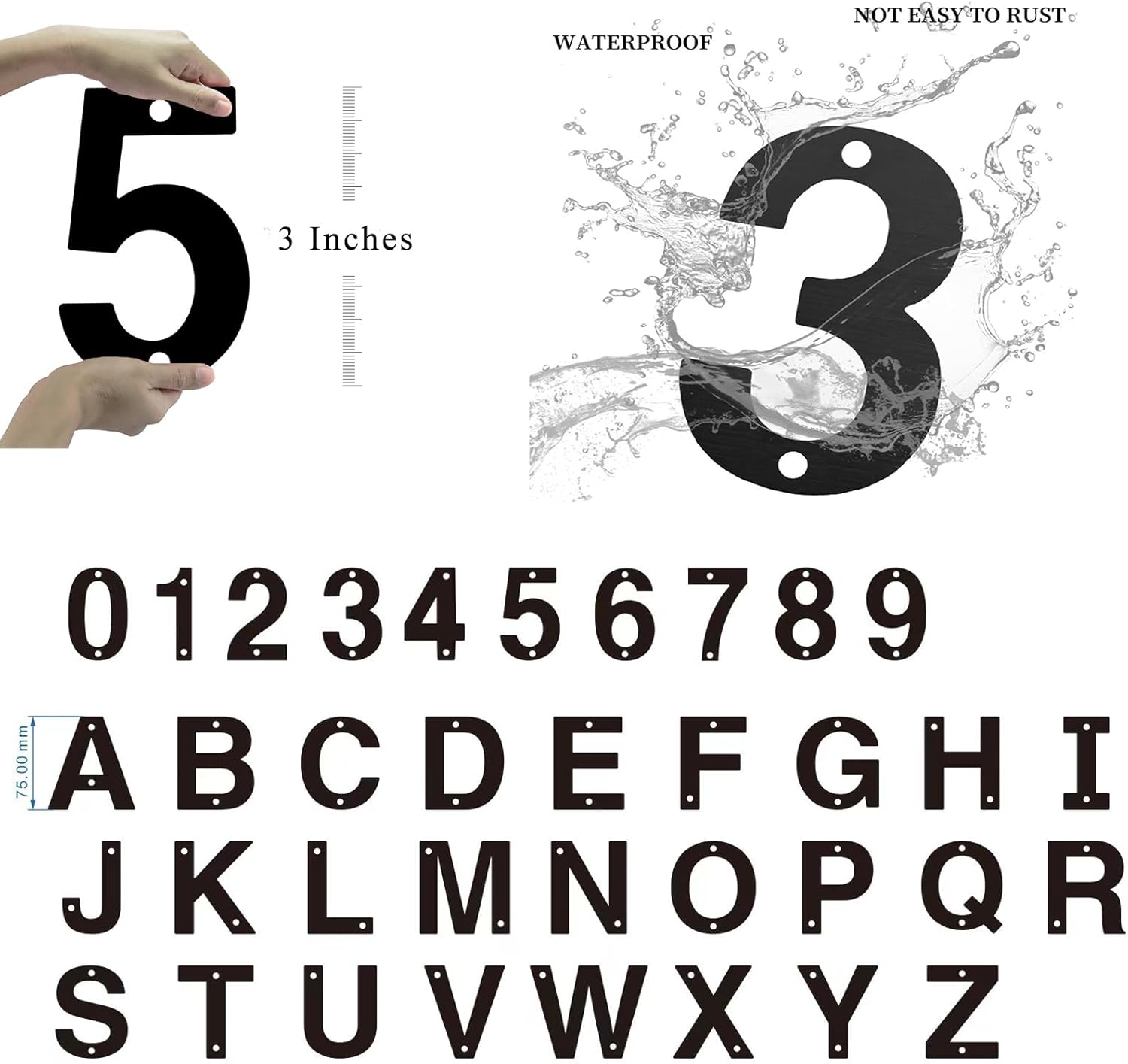 roslyong 3 Inch House Number, Address Number for Outdoor Signs, Vintage Cast Iron Metal Solid Number Door Mailbox Decor with Screws, Black Home Number 0