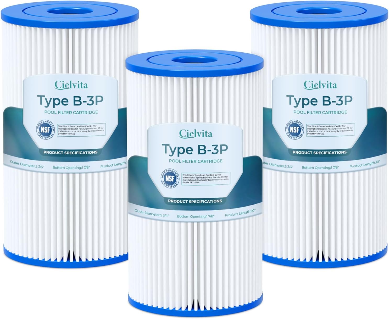 Cielvita Type B Pool Filter Cartridge Replacement for Intex 28633EG 2500 GPH Filter Pump,Replaces Intex 29005E, 4 oz Media Easy Set Pool Filter, NSF/ANSI 50 Certified, 3-Pack