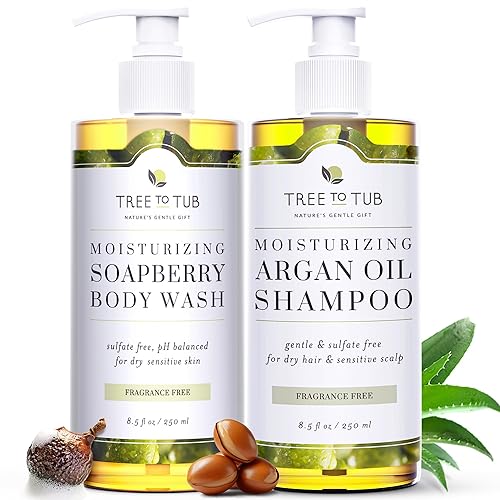 Tree to Tub Gel de baño sin perfume para piel sensible y piel seca y champú sin fragancia para cuero cabelludo sensible seco  Jabón corporal