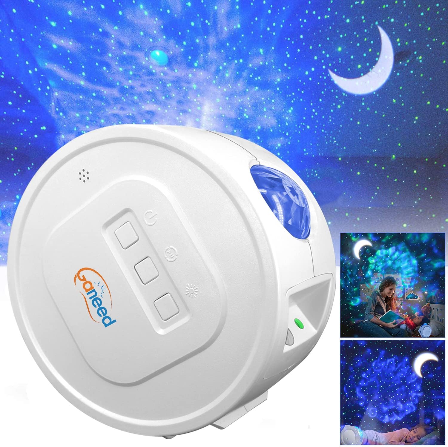 GaneedStar Projector, Galaxy Night Light Projector with Bluetooth Speaker, 3 in 1 Ocean Wave Laser Projector w/LED Nebula Cloud& Moon, Starry Sky Night Light for Baby Kids Bedroom/Game Room/Party