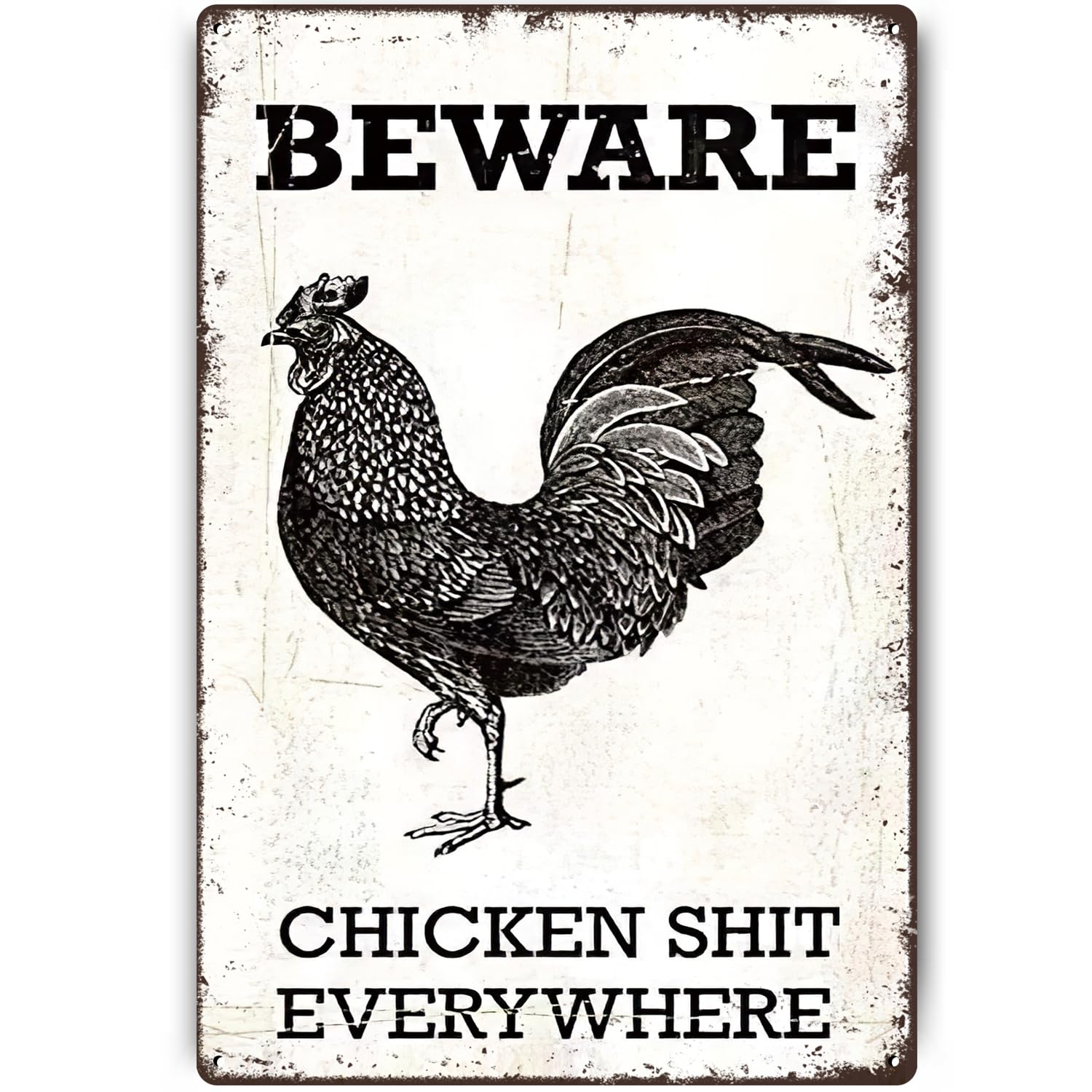 SMAZDFXX Funny Metal Signs Rooster Beware Chicken Shit Everywhere Chicken Coop Decor for Outdoor Indoor Wall Art Vintage, Farmhouse Garden,Tin Signs 8"x12"