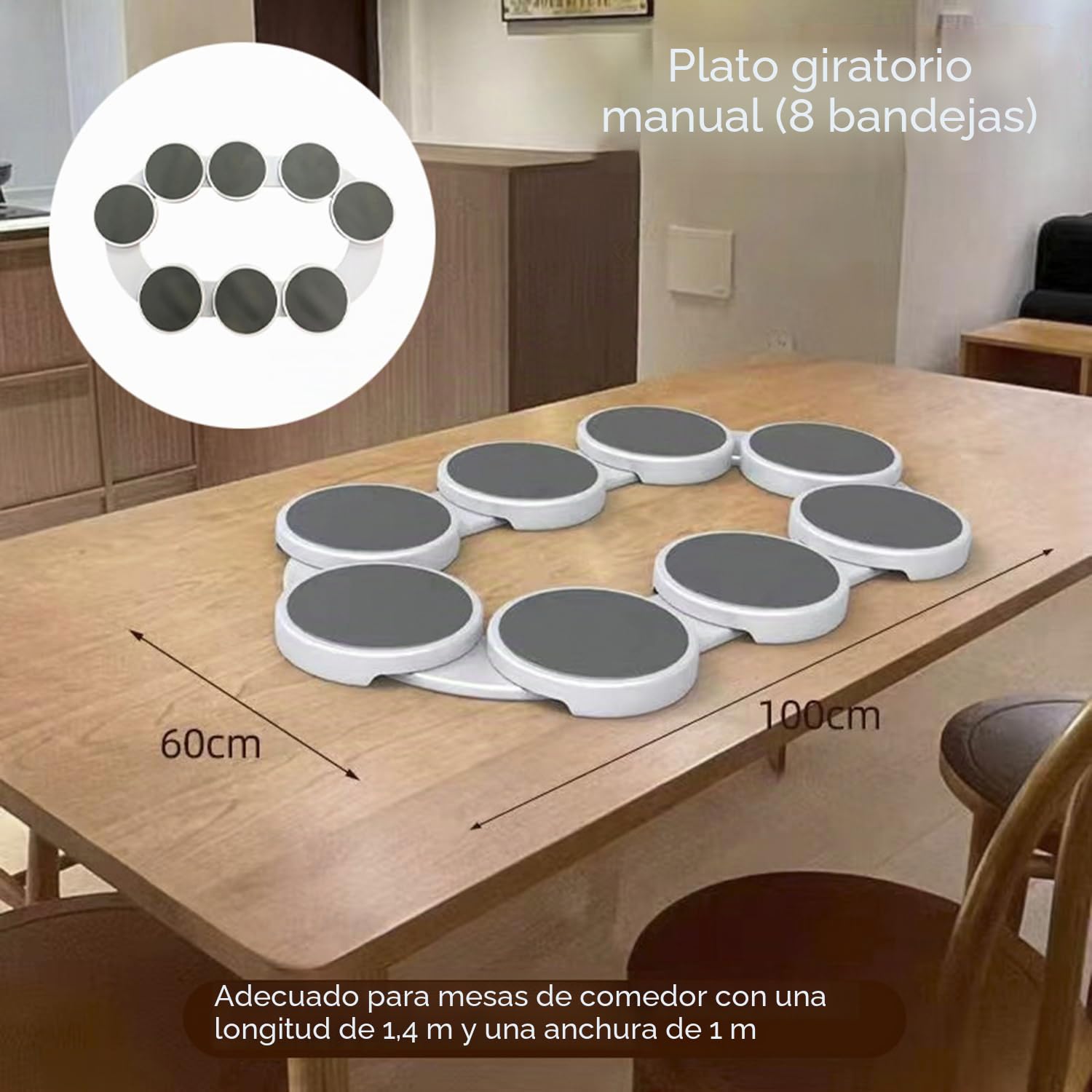 Bandeja Giratoria para Mesa,Plataforma Giratoria para Mesas Rectangulares Largas,Mesa Giratoria De 360°,8 Bandejas,para Servir Alimentos para Reuniones Familiares,Fiestas,Banquetes