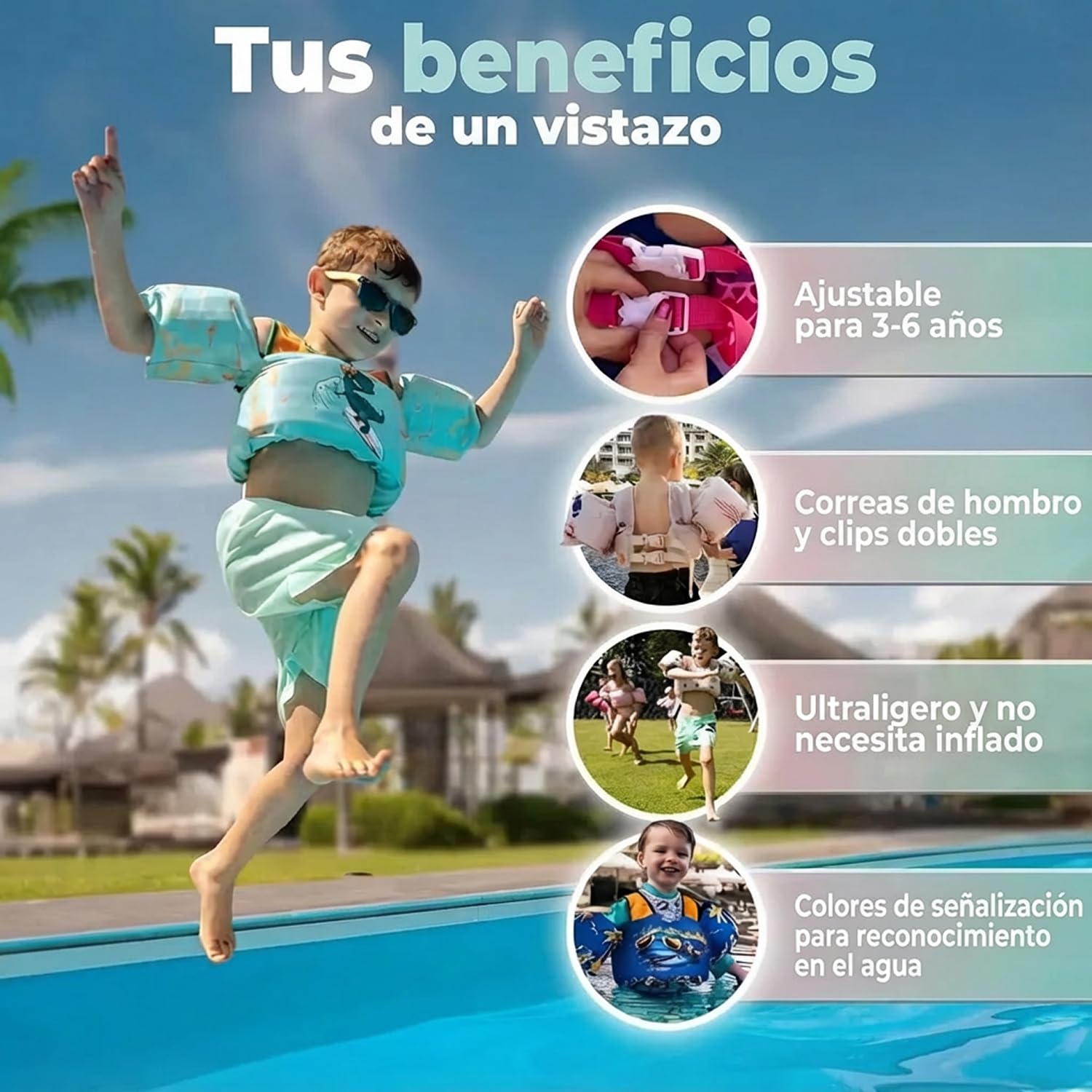 KIDVERSE Chaleco de natación para niños de 3 a 6 años - Calidad certificada - Ayuda a Flotar para niñas y niños - Aprendizaje en la Piscina - Chaleco Infantil para Piscina
