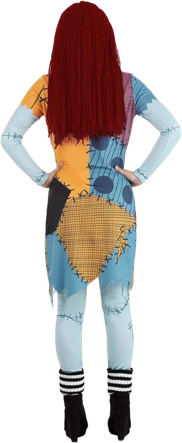 Adult Deluxe Sally Costume | Womens Disney Nightmare Before Christmas Full Outfit w/Dress, Wig, Leggings & Leg Warmers