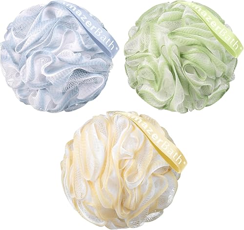 AmazerBath Esponja de lufa, esponja de ducha de 2.12 ozPCS Juego de 3 tintes tranquilos trío de esponjas de baño para hombres y mujeres