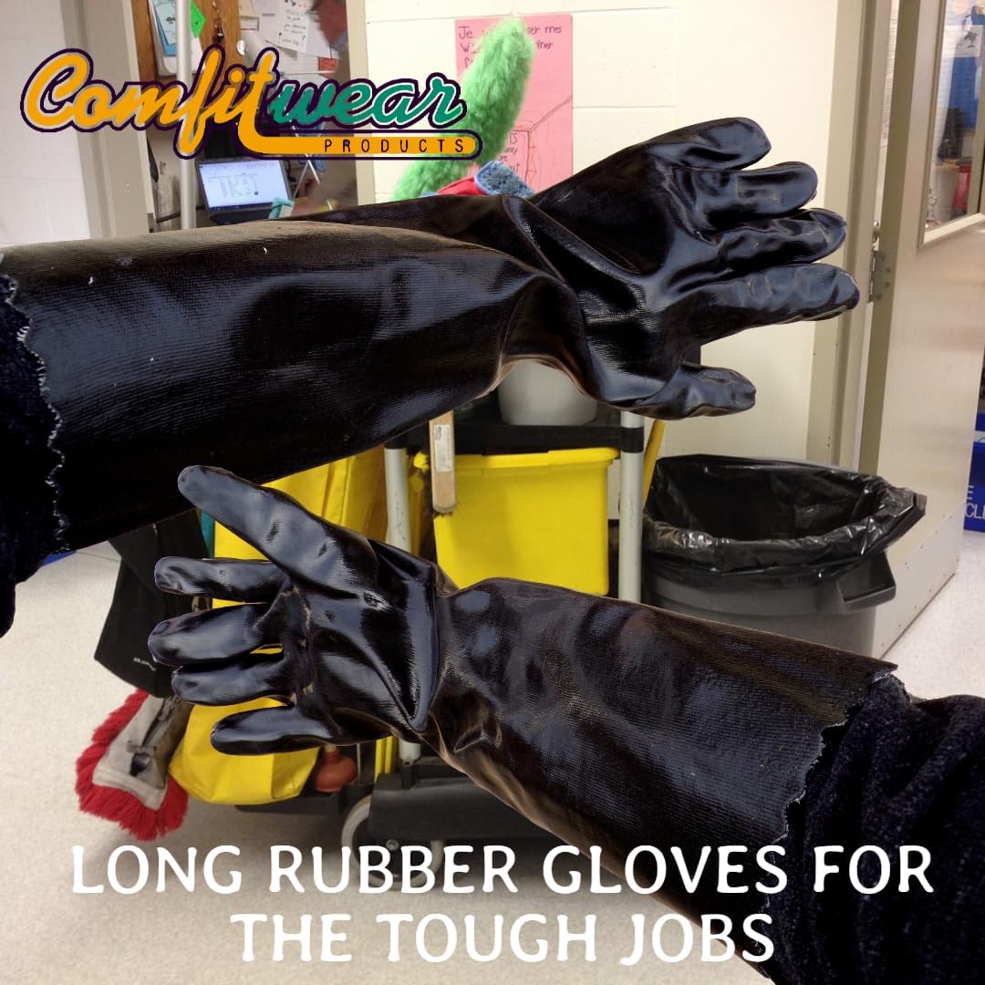 Comfort Lined Heavy Duty PVC Coated Chemical Resistant Clean Room Gloves, All Lengths PACK OF 12