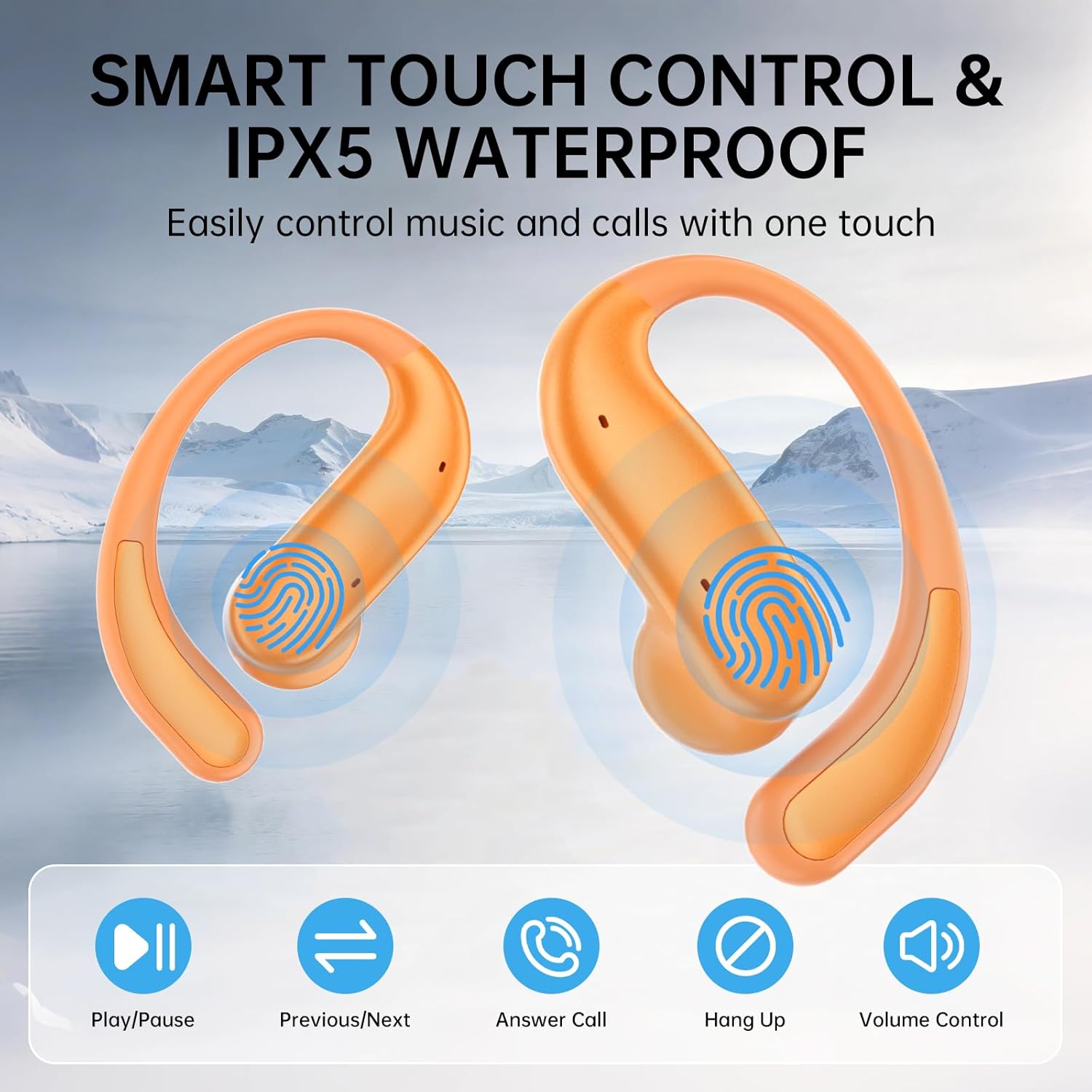 i70 Open-Ear Headphones, Bluetooth 6.0 Wireless Earbuds with Secure Ear Hooks, IPX5 Sweatproof for Gym & Running, Crystal-Clear Calls, Lightweight Comfort for Workouts & Fitness (Orange)