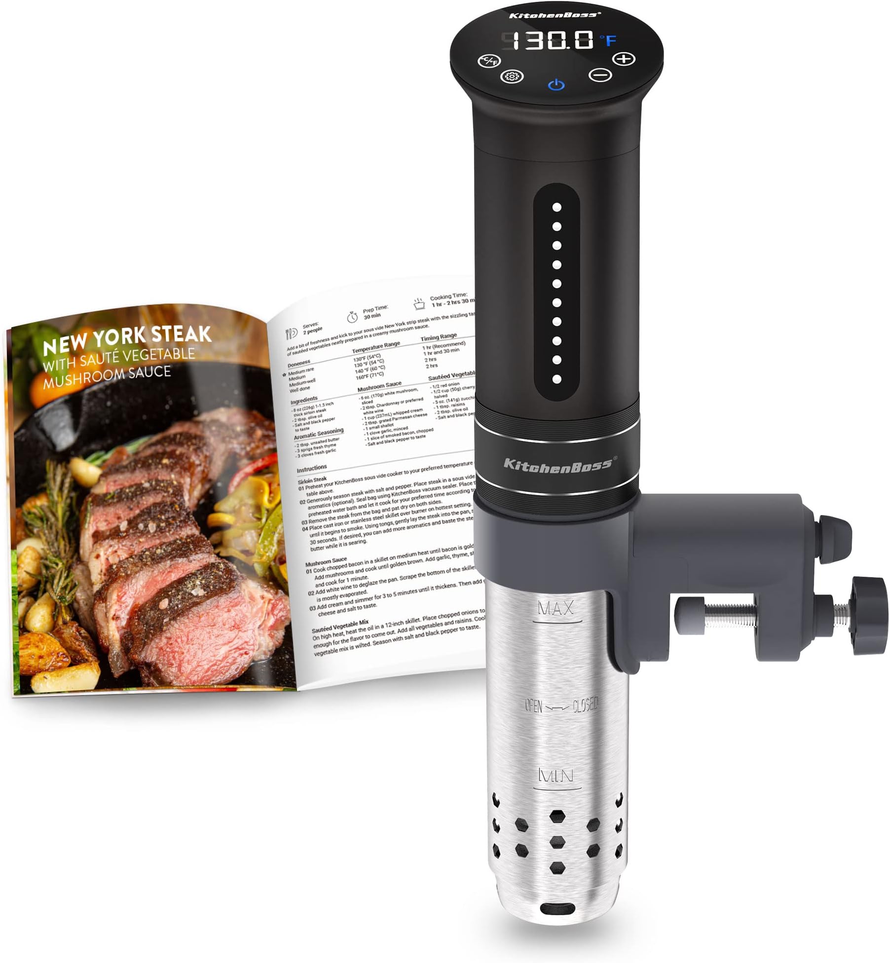 KitchenBoss Sous-Vide Cooker Machine: 1100 Watts IPX7 Waterproof: Ultra-quiet Water Cooker Thermal Immersion Circulator | Accurate Temperature Control Digital Display Slow Cooking Sous Vide