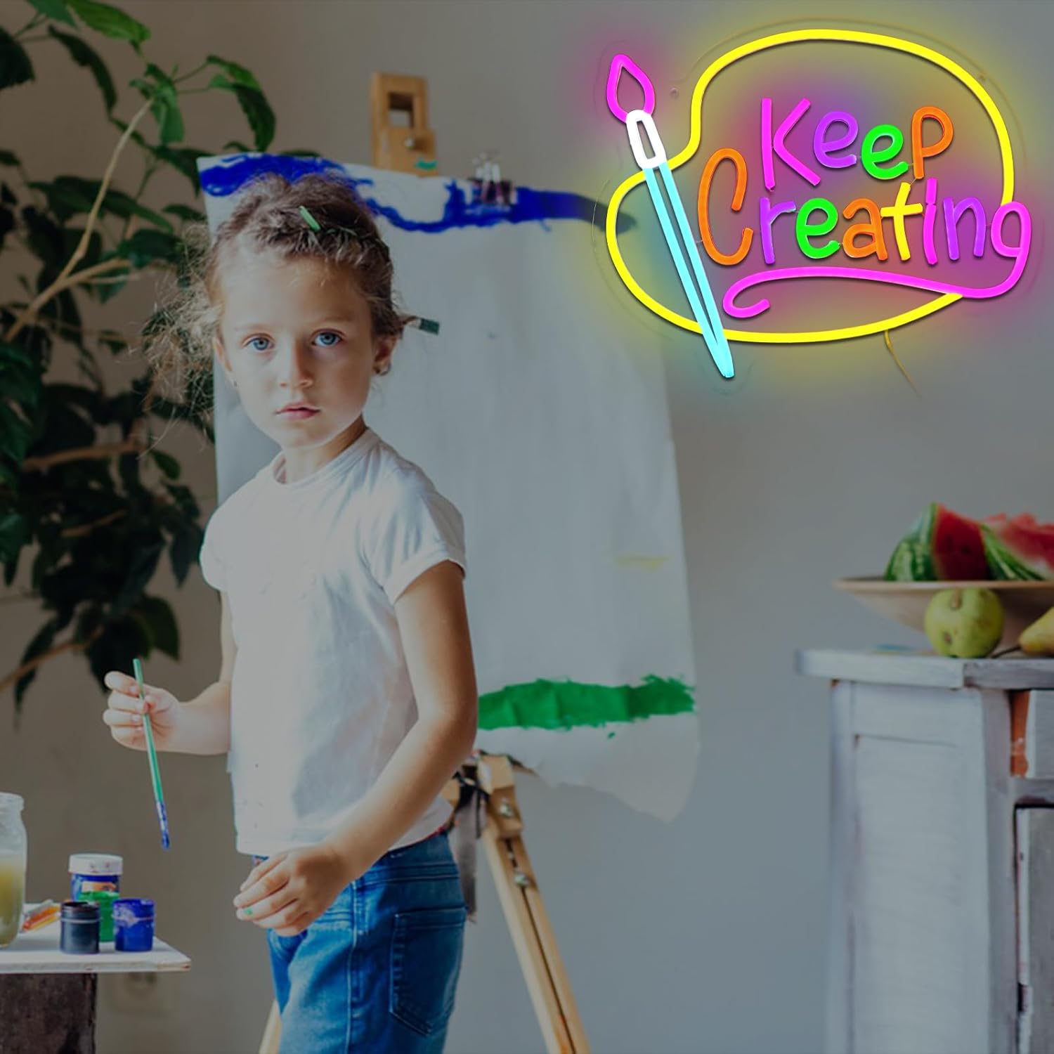 Keep Creating Neon Sign for Wall Decor Dimmable Paint Palette Led Sign for Studio Draw Neon Light for Drawing Room Art Classroom Paint Party Decorations Gift for Painter - Image 6