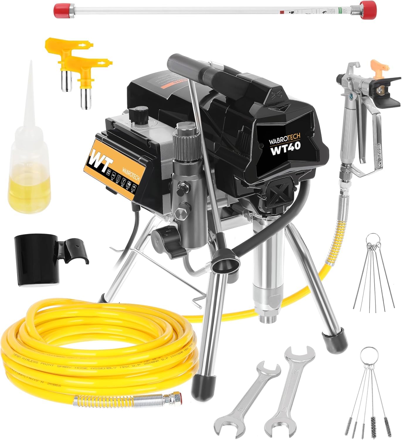 WT40 Airless Peinture 3000 W - 3290 PSI / 227 Bar Pulvérisateur de Peinture Airless - 4 L/Min Pulvérisateurs de Peinture - 140000 m²/an Pistolet a Peinture Electrique avec Tuyau de 15 m