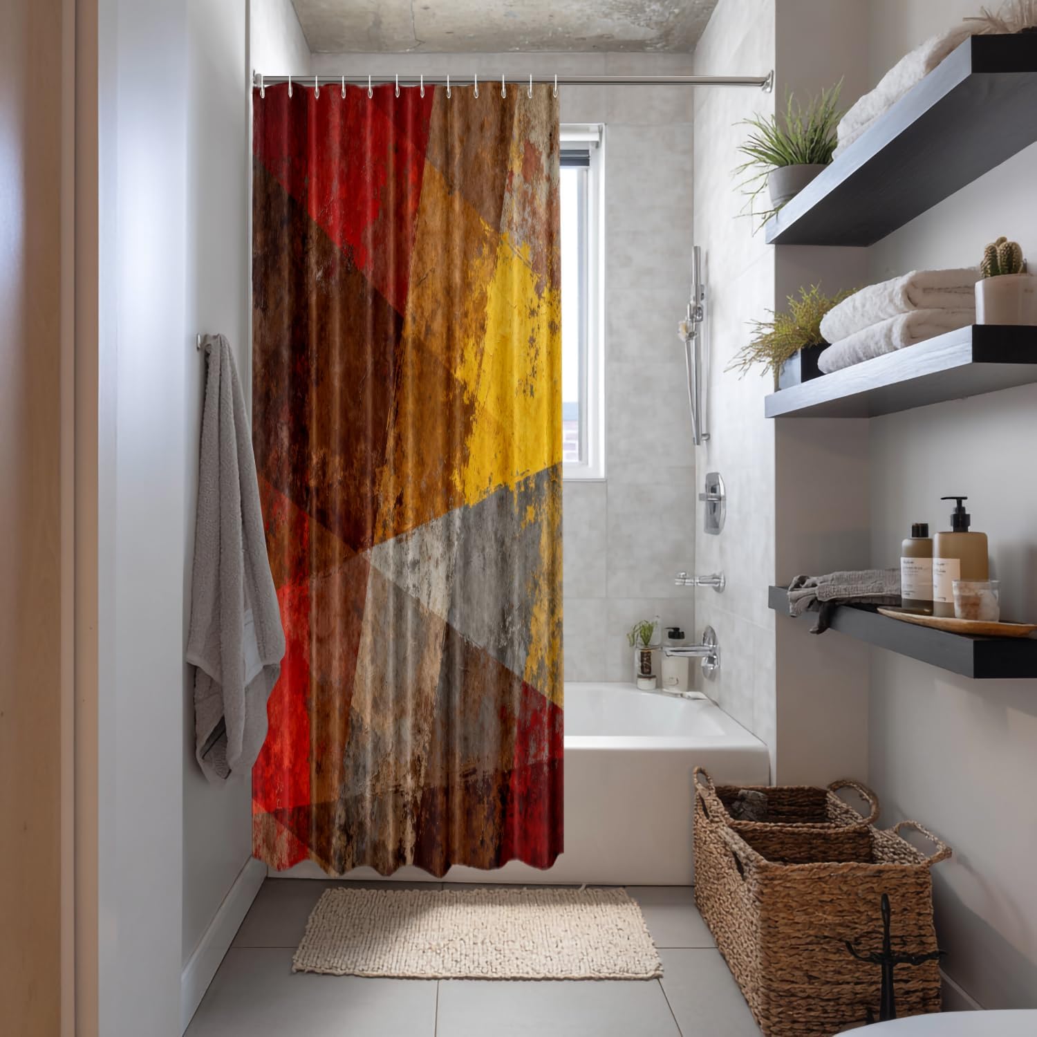 Shrahala Brown Art Oil Decorative Shower Curtain, Red Painting Bathroom Décor Polyester Fiber Waterproof with Plastic Rings for Shower Stall Bathtubs 72 x 72 in