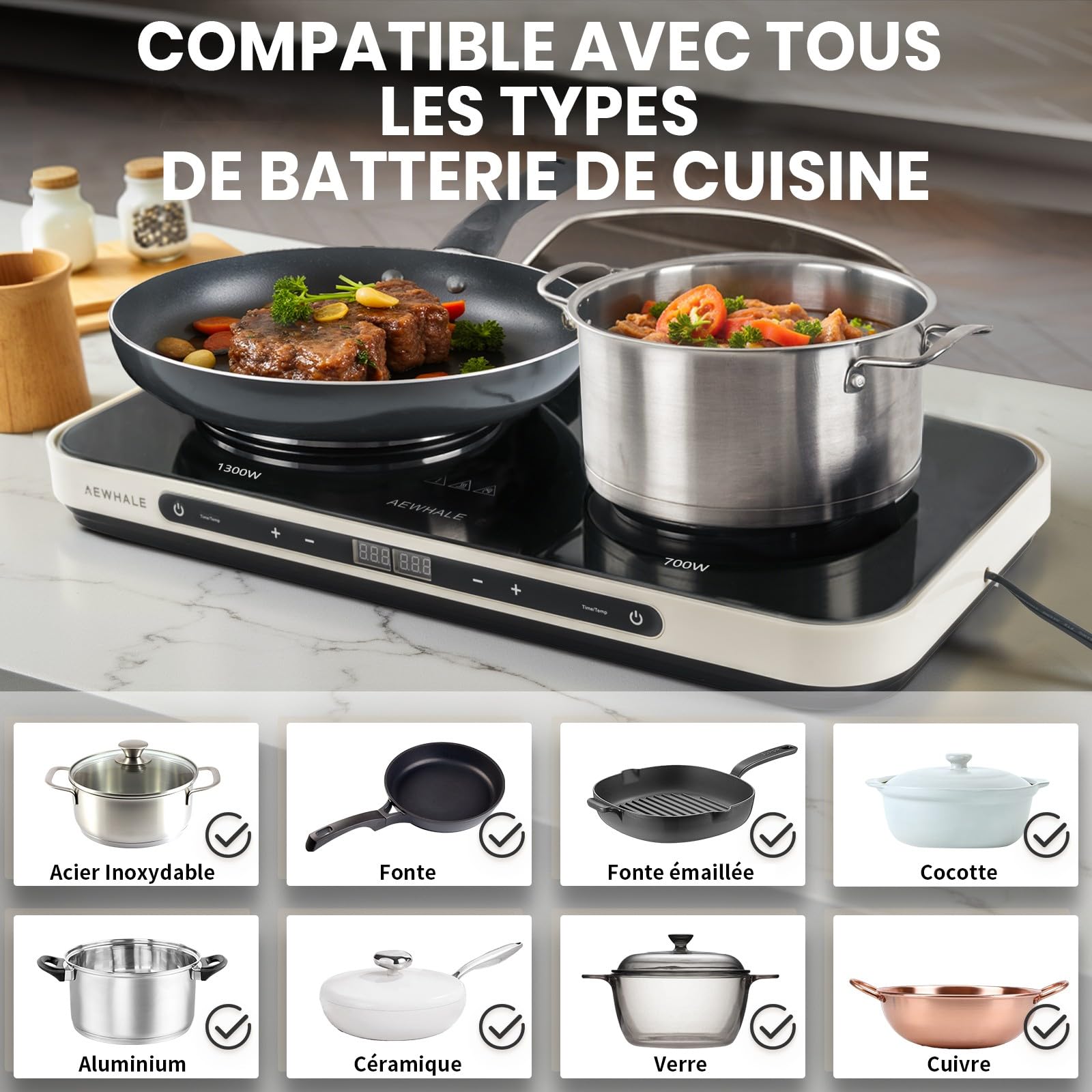 AEWHALE Plaque Électrique 2 Feux 1300W+700W