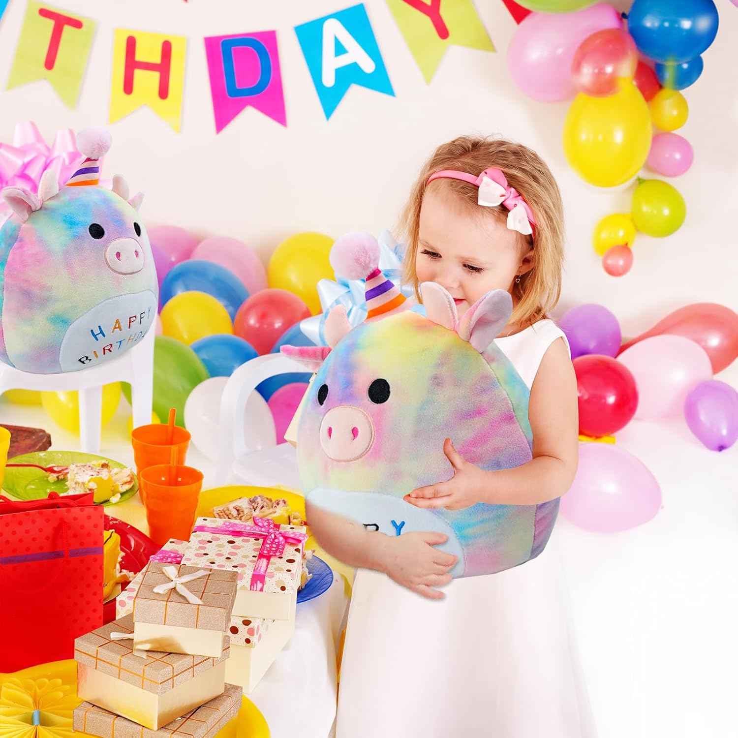 LICSOR Cow Plush Toy 12 Inch Cute Unicorn Cow Birthday Stuffed Animal Soft Plushies Pillow Multicolour Doll Gifts for Kid Toddlers Home Room Decoration
