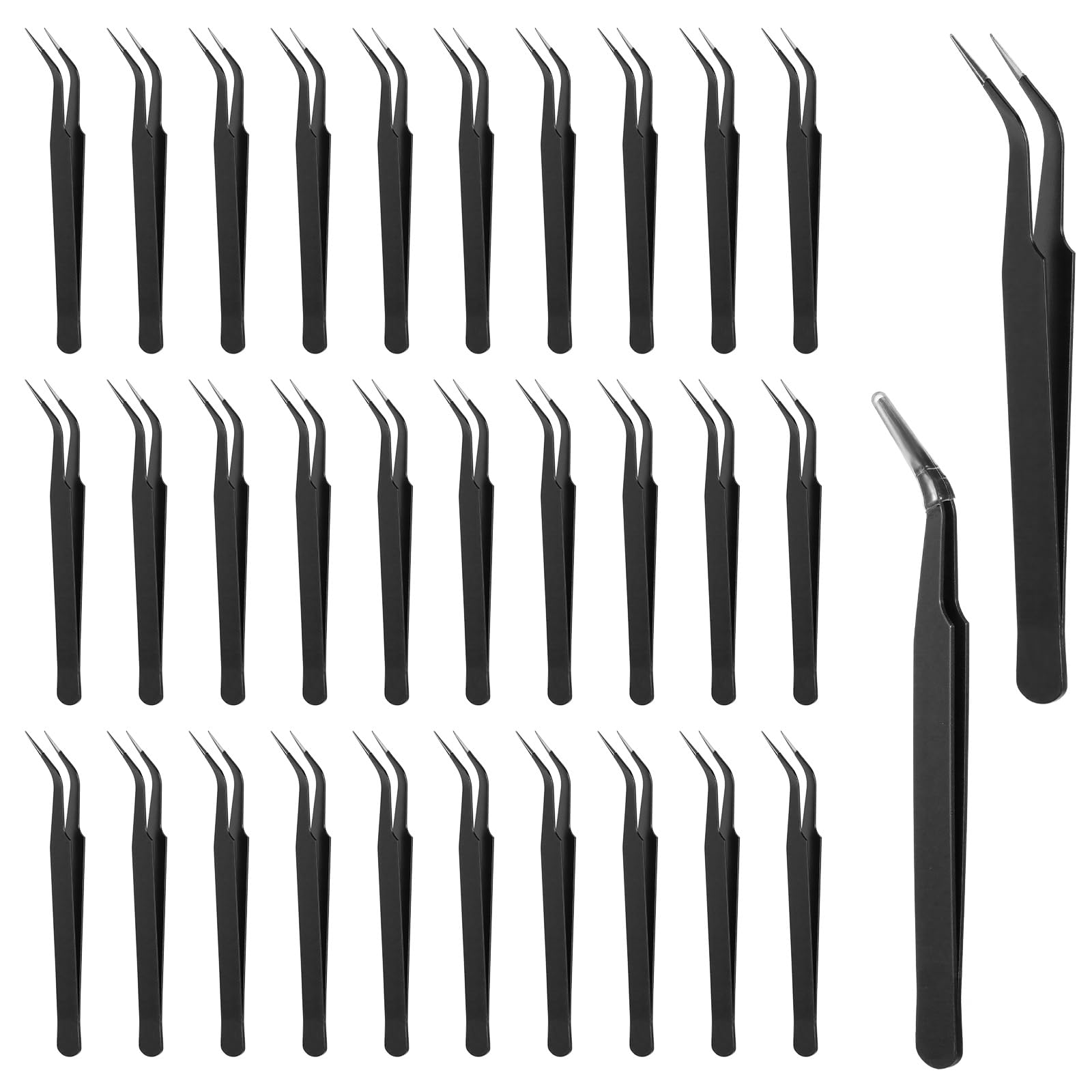 30Pcs Stainless Steel Craft Tweezers 4.9Inch Curved Pointed Tweezers with Protective Cover, Multipurpose High Precision Tweezer for Craft Sewing Stickers Eyelash Jewelry Making(Black)