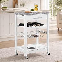HRVEOCEI Kitchen Island Cart with Drawer & Slide-Out Storage Basket