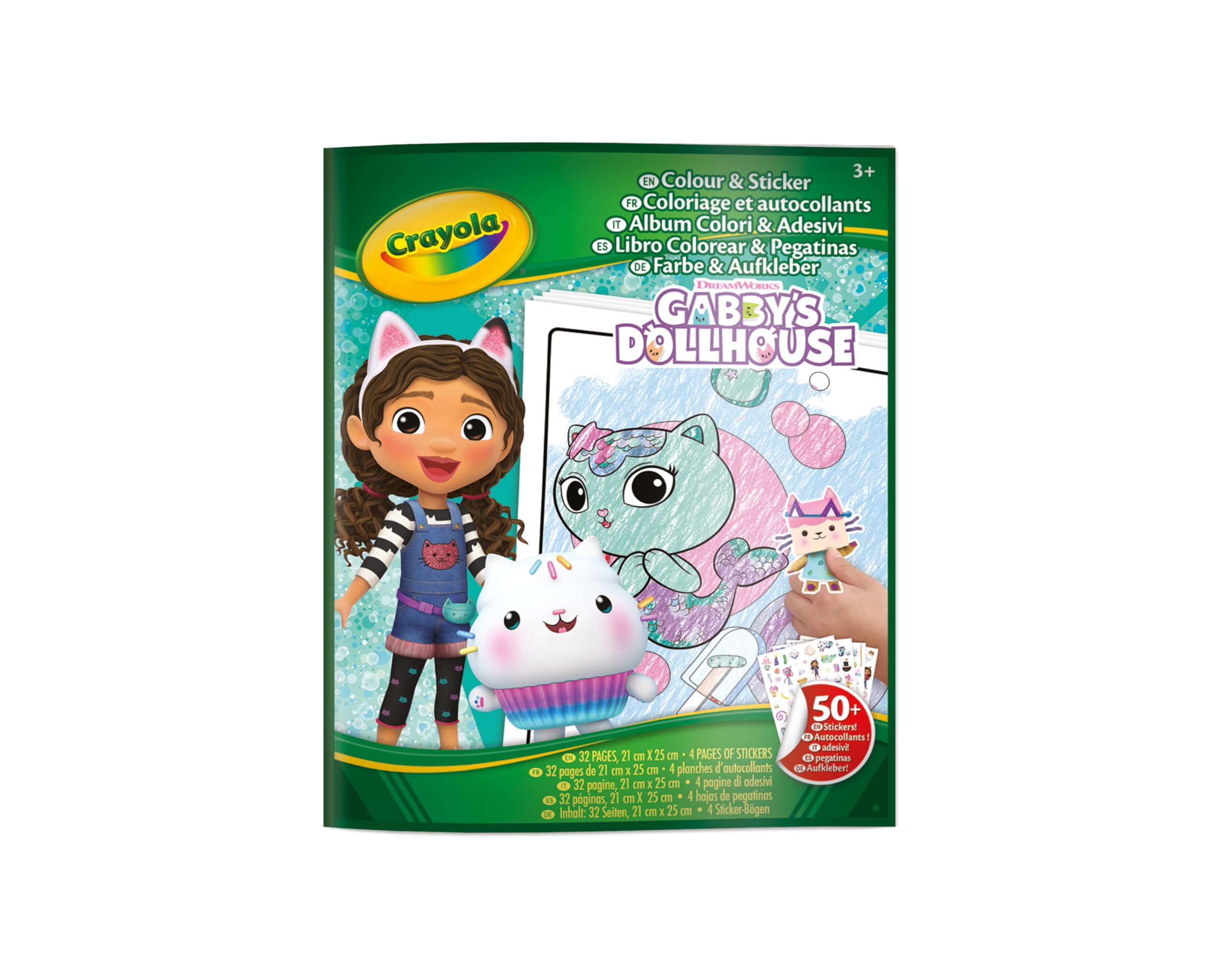 CRAYOLA - Album do kolorowania z naklejką Gabby's Dollhouse, 32 stronami do kolorowania i 4 arkuszami naklejek, dla dzieci od 3 lat, 04-7025 G