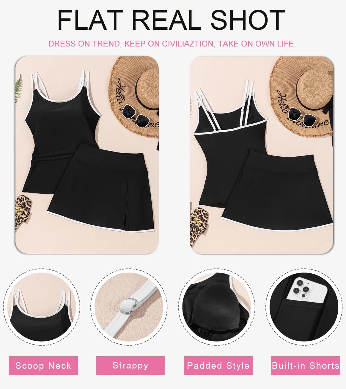 Dokotoo Tankini Swimsuits for Women 2026 Two Piece Bathing Suits Tummy Control Ruched Swim Suits with Skirt - Image 6