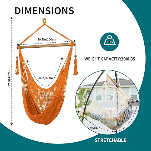 Miniatura 16 de JoyView Silla hamaca con barra esparcidora, hamaca caribeña, silla columpio de 300 libras, capacidad de peso, silla colgante de cuerda XL