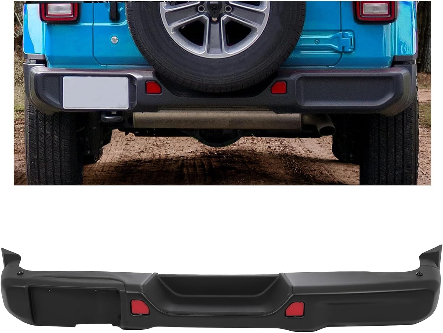 KUAFU Rear Bumper Compatible with 2018-2024 Jeep Wrangler Rubicon JL JLU 68295568AC W/O Sensor Hole Rear Bumper Face Bar