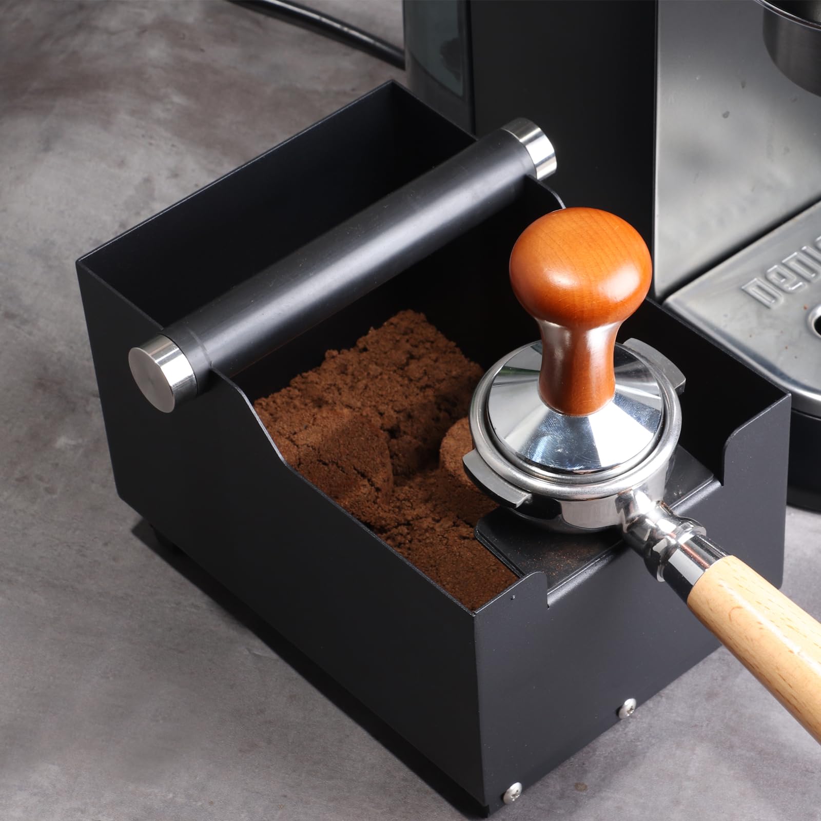 EFUTURETIME Posos cafe Knock Box 20 cm x 14,5 cm x 14 cm con Función de Tamper, Organizador de Posos de Café con Barra de Golpeo Desmontable para Espresso