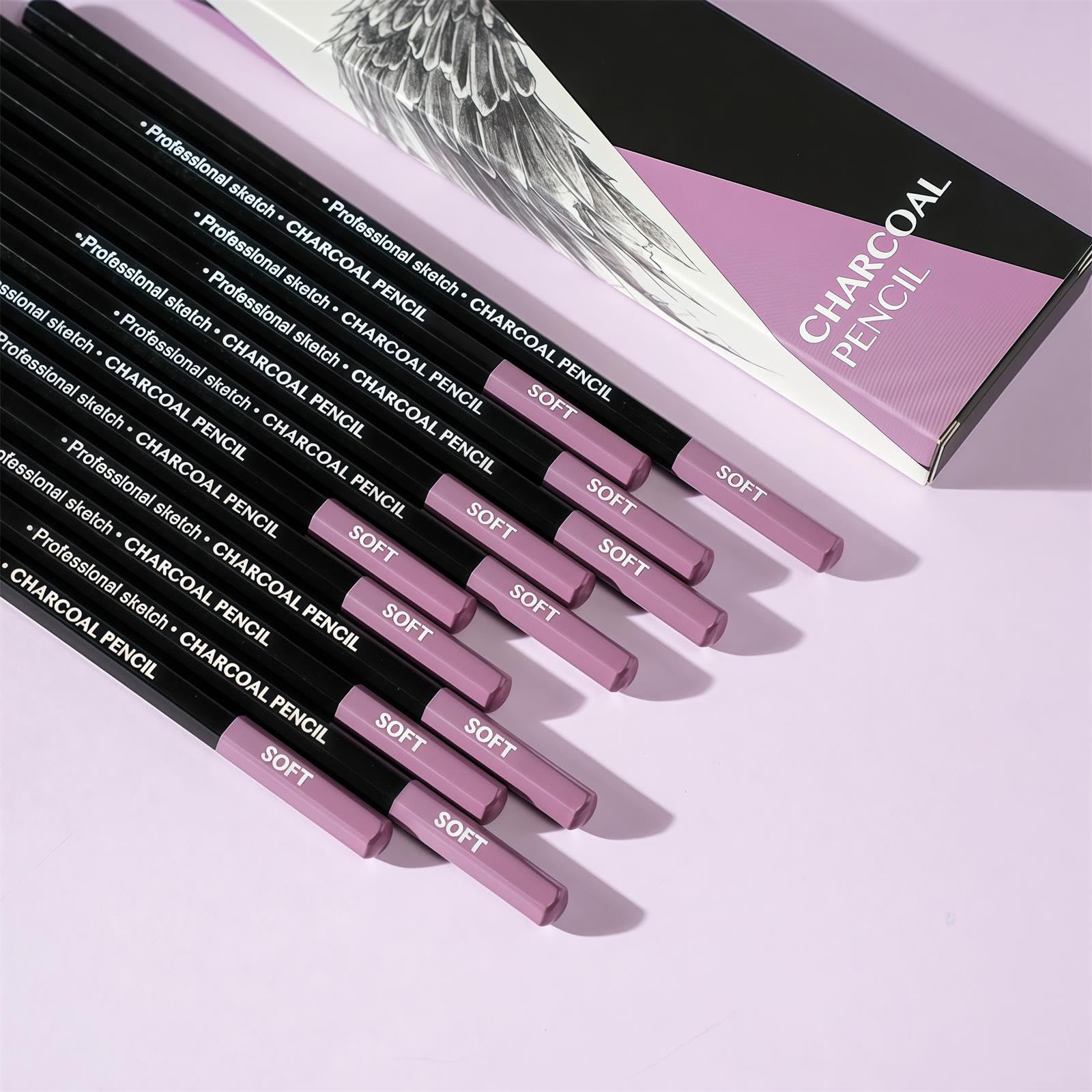 Yolkify 12Pcs Black Charcoal Pencils for Artists, Drawing Pencils for Professionals And Artists, 7mm Soft Charcoal Pencil Graphite Stick, Black Art Pencil for Rich Shading Drawing & Art DIY Sketching