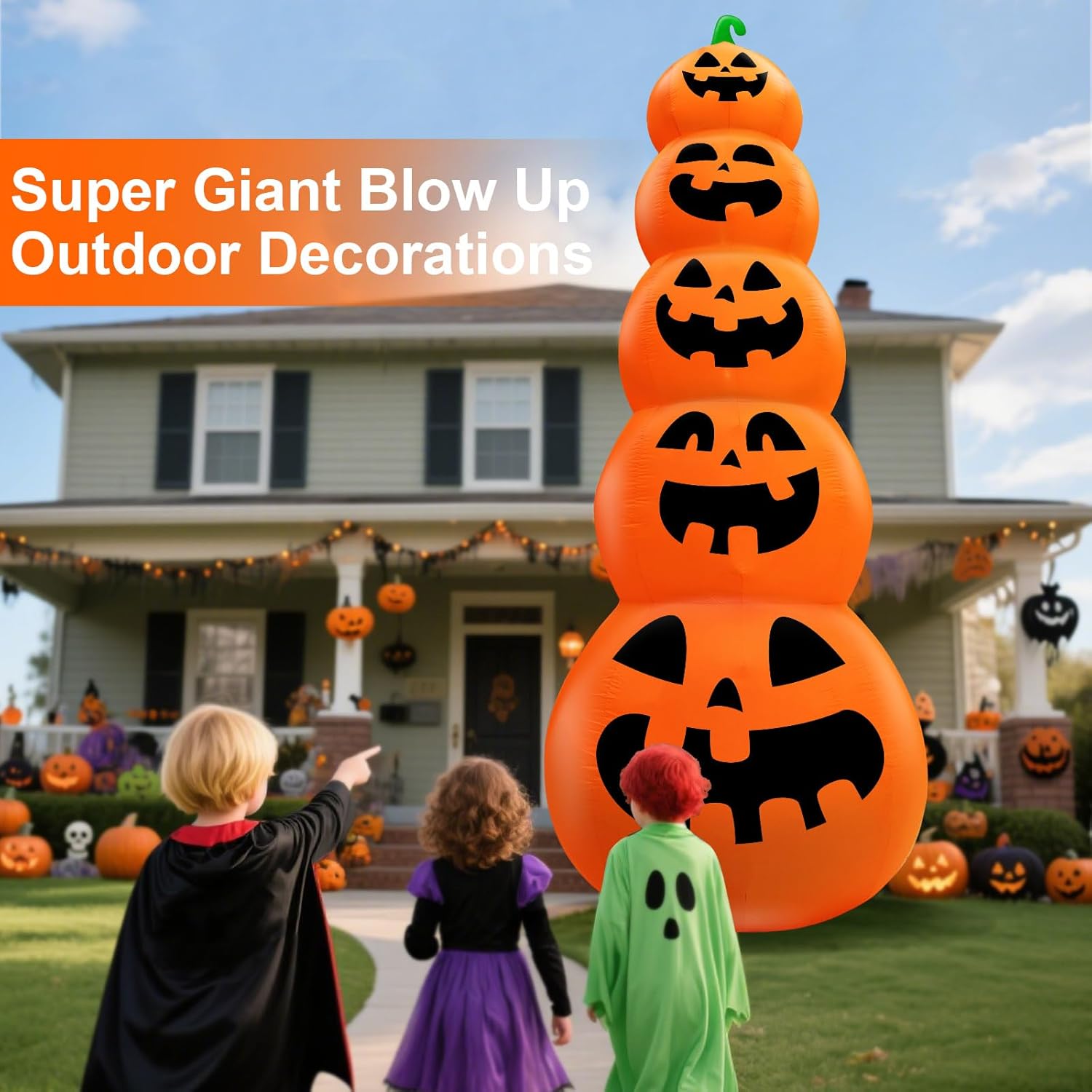 14 FT Giant Halloween Inflatable Stacked Pumpkins Outdoor Decoration Built in 5 LED Lights, Halloween Blow Up 5 Pumpkins Yard Decorations for Lawn Garden Party Decor