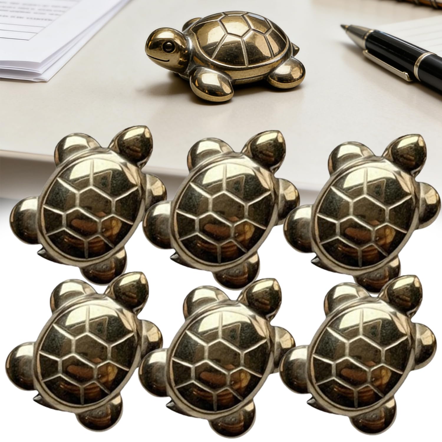 Easthedge 6 Pyrite Tortoise,Hand-Carved Feng Shui Golden Tortoise,Mini Crystal Stone Decor For Office, Desk Home (25Mm,)