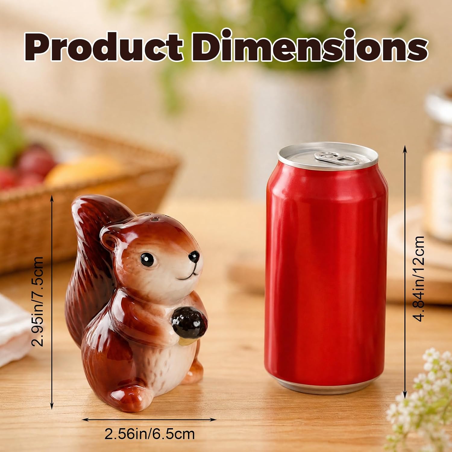 Cute Squirrel Ceramic Salt and Pepper Shakers Set, Dishwasher Safe