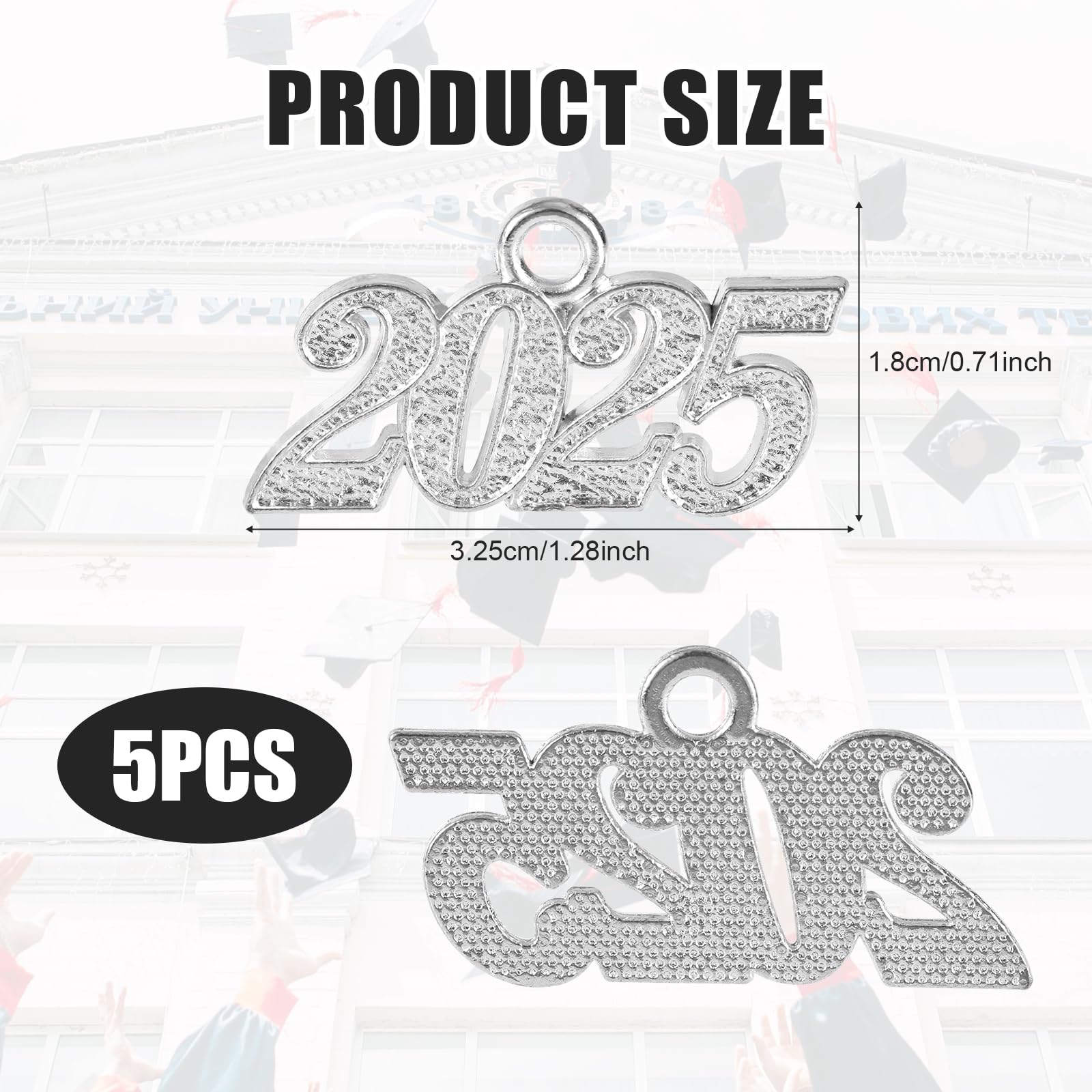 5pcs 2025 Graduation Tassel, Silver Tassels for Adult Graduation Cap Signet Year Senior Sash 2025 Tassel Charm for Graduation Cap Tassel Grad Decorations