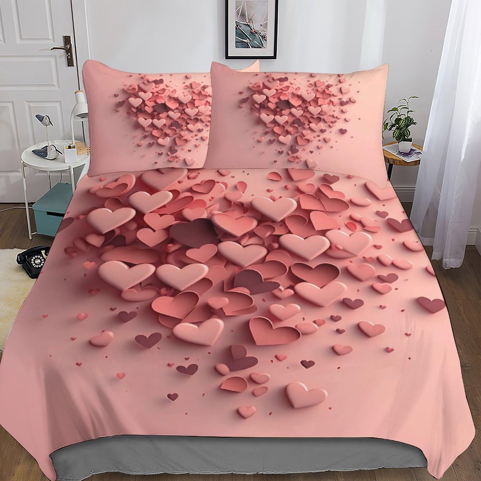 Parure de lit de literie pink heart finies les allergies nocturnes ensemble double 3D