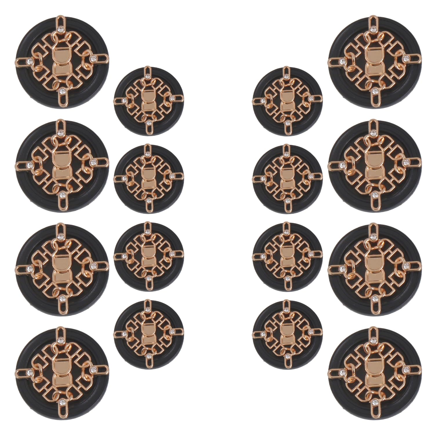 Ani Accessories Rhinestone Diamond Metal Shank Button Chain Infinity Accessory for Coat Bandhgalas Indo-Western Sherwani DIY (16 Pcs Button (8 Pcs Big + 8 Pcs Small), Black Golden Infinity Chain)-picture-10