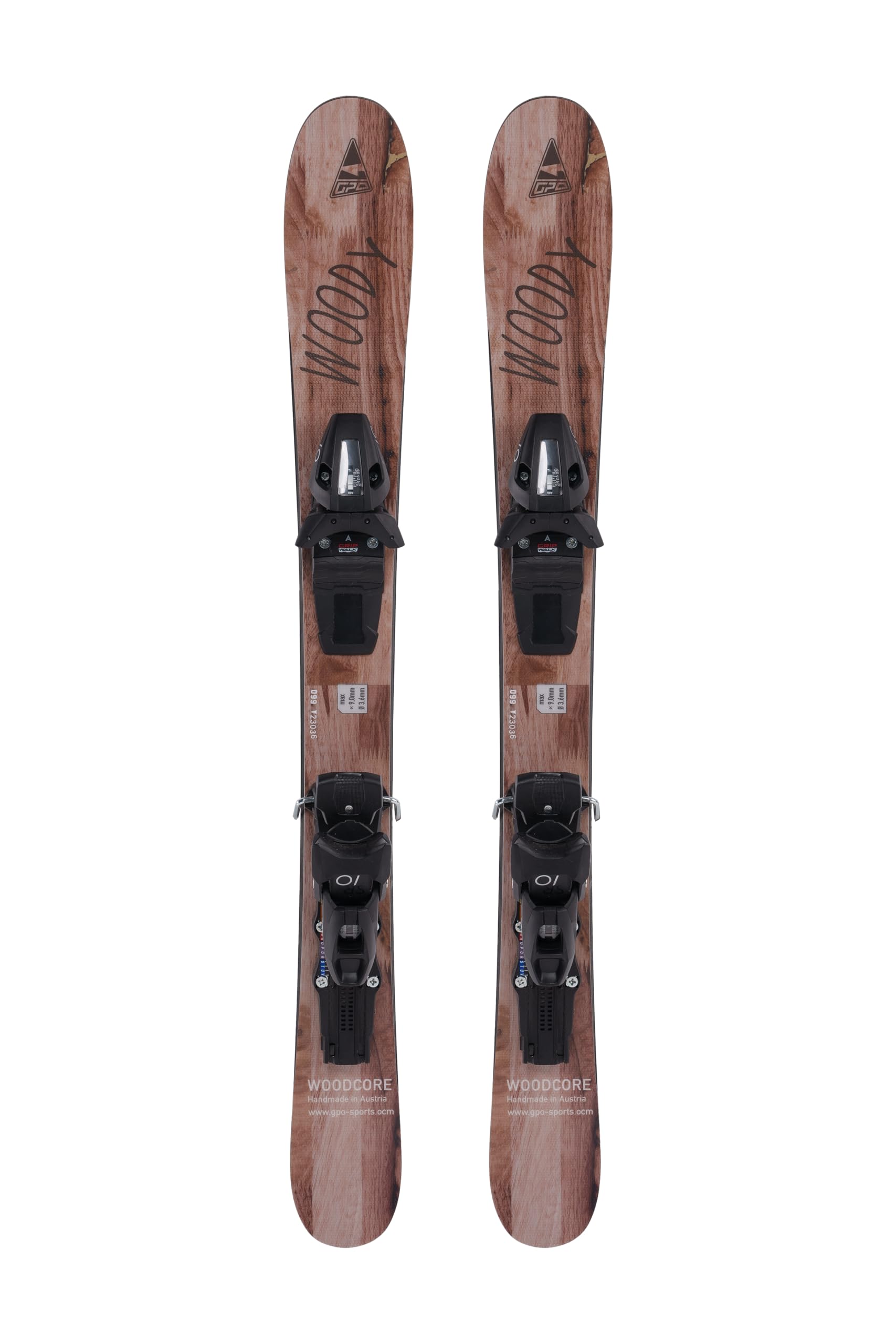 GPO Snowblade Woody, Kurz-Ski inkl. Tyrolia-SR-10-Sicherheitsbindung, 99 cm Länge, Big-Foot-Ski für Herren und Damen
