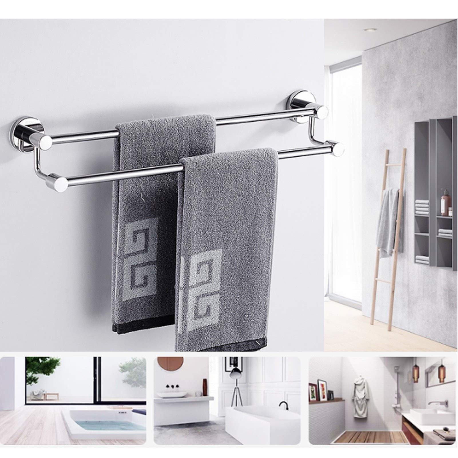 Barra de Toalla Doble de baño Sus 304 Barra de Toalla Plateada de Acero Inoxidable para baño Cocina, 40/50/60/70/80 cm (Tamaño: 50 cm)