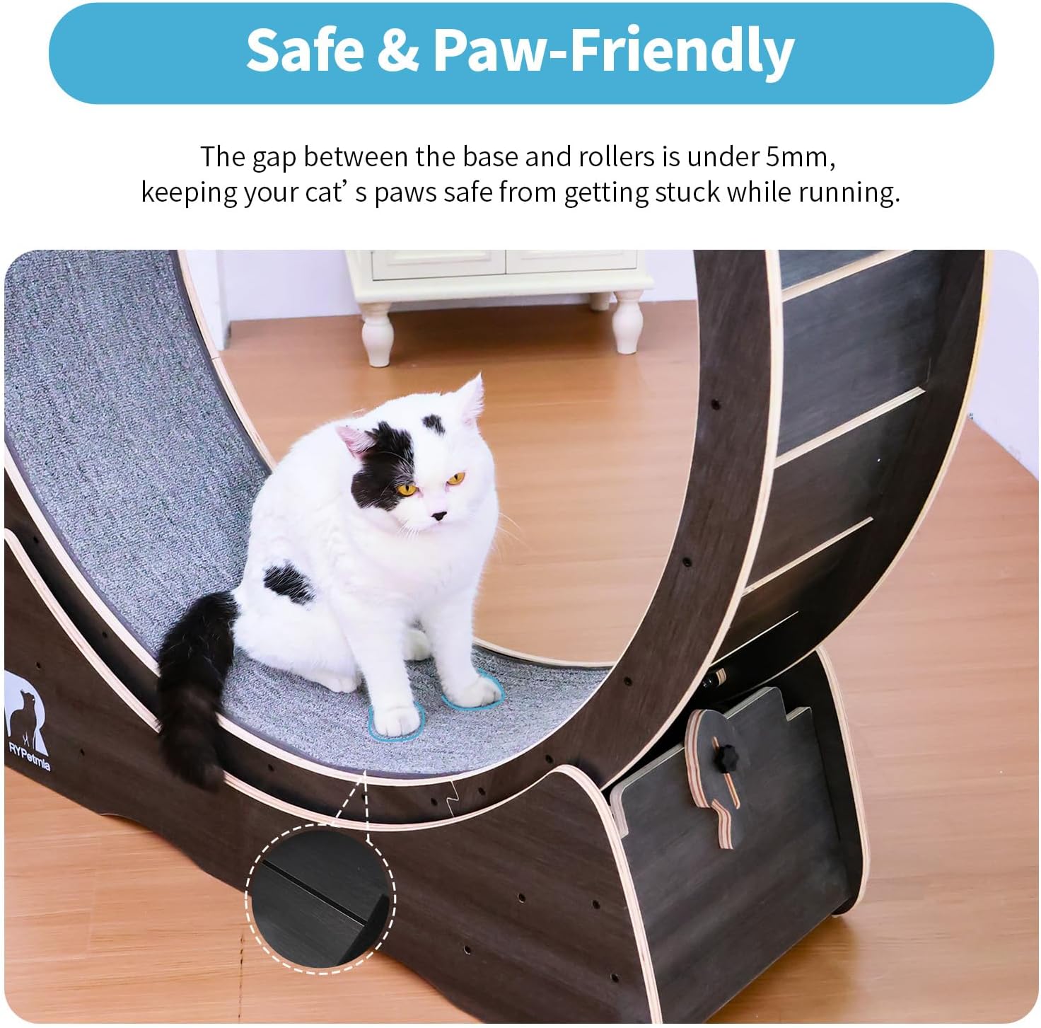 43 Large Cat Exercise Wheel for Indoor Cats, Quiet Cat Running Wheel with Safety Lock, Non-Tip Treadmill for Cats Up to 55 lbs