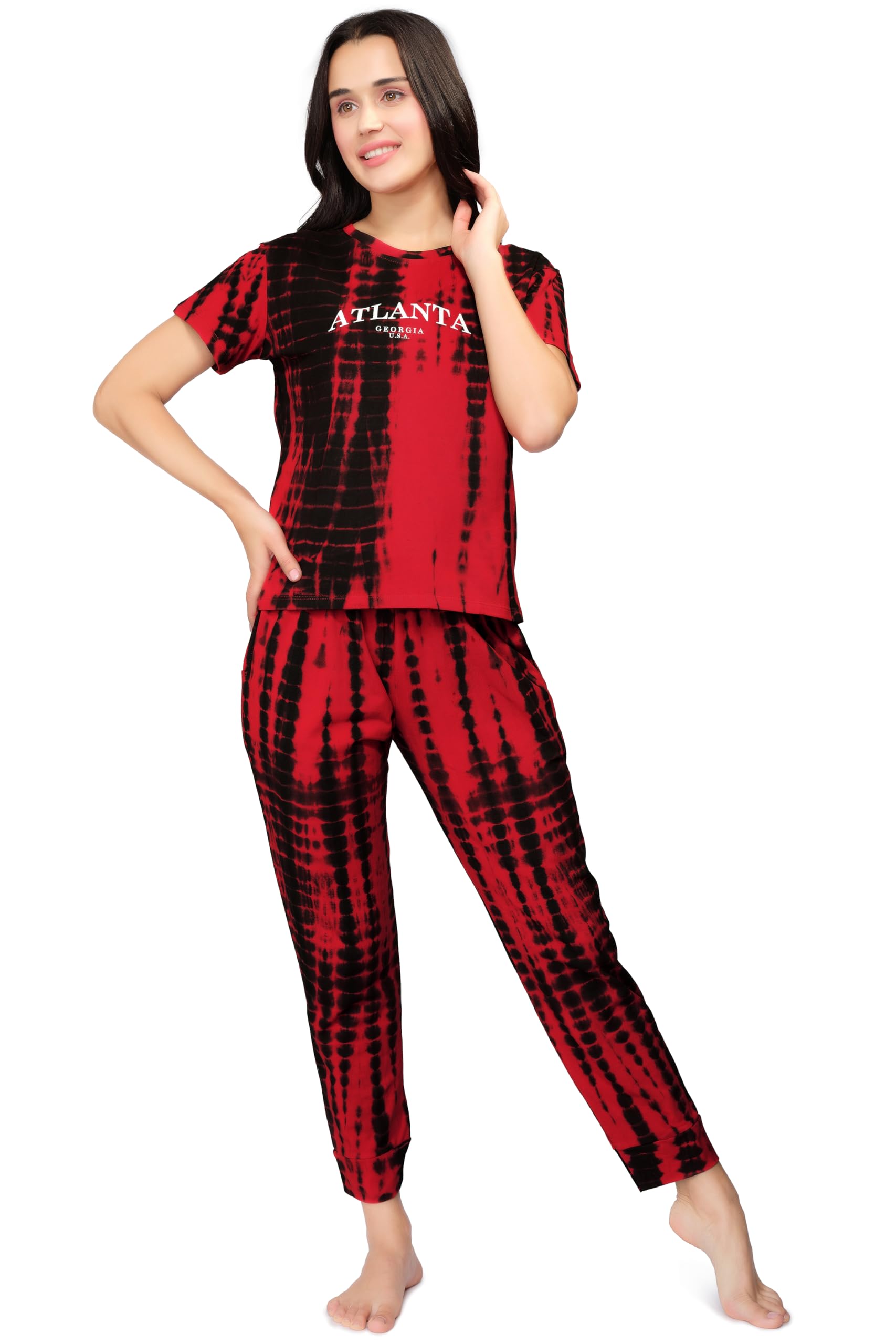 beebelle Women's Cotton Tie-Dye Printed Night Suit CoOrds Set of Top & Joggers 1149-picture-22