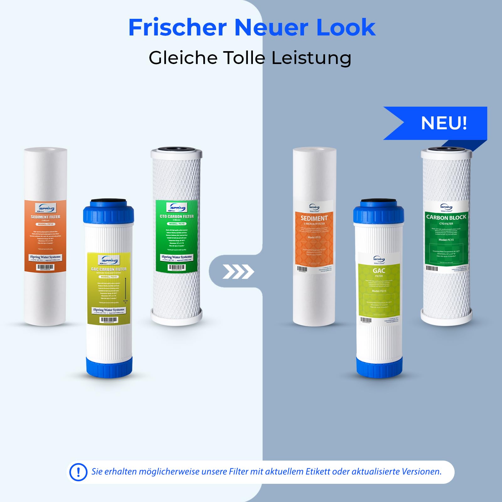 iSpring F3 6 Monate Vorfilter Ersatzfilterpatronen-Set für Standard Umkehrosmose RO Systeme