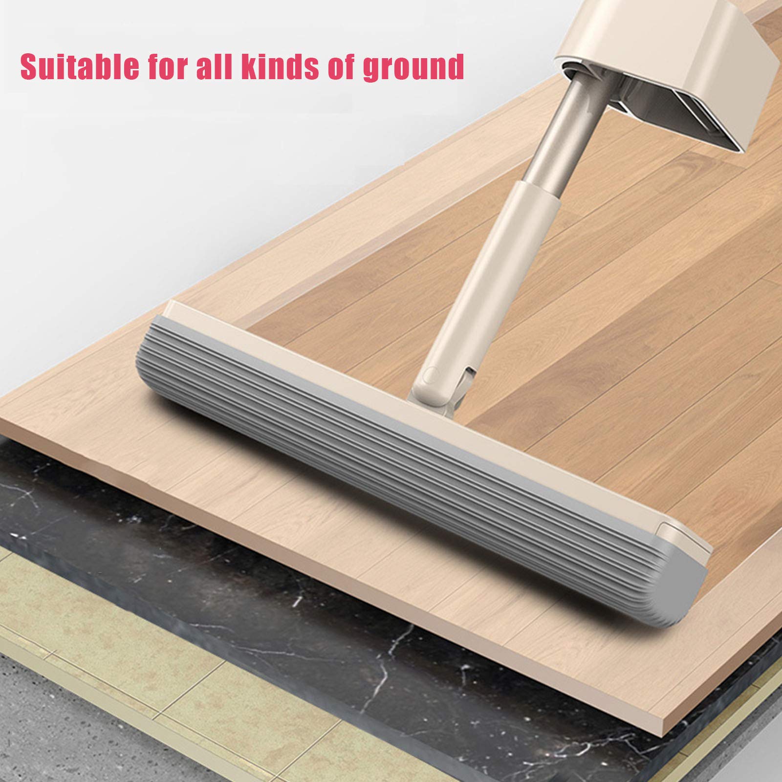 Algodón Caucho Fregona, Esponja De MOP Puede Ser Ajustable 180 °, Manos Libres Squeeze Fregona Del Hogar Con Sustitución De La Cabeza, Reutilizables Mopa De Microfibra Para Limpieza Del Piso,Caqui