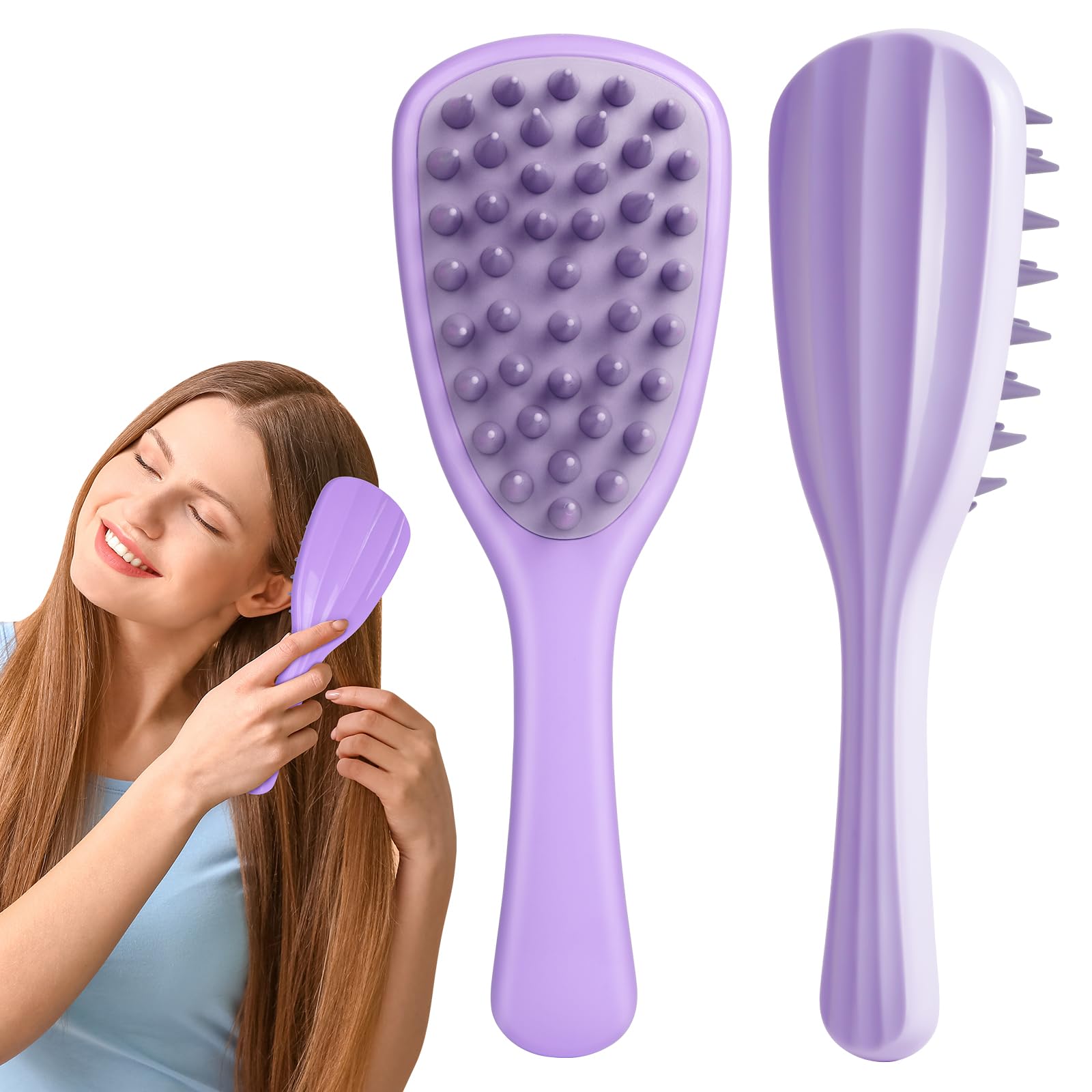 LOPHE Masajeador de Cuero Cabelludo, 1 Pieza Cepillo de Champú de Mango Largo, Masajeador de Cuero Cabelludo de Silicona para el Crecimiento del Cabello, Adecuado para Cabello Húmedo o Seco, Morado