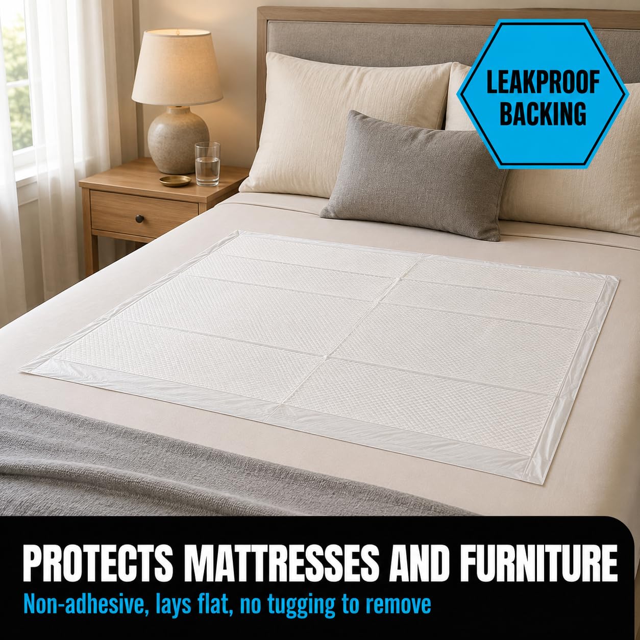 Almohadillas de cama desechables de 36 x 36 pulgadas, extra grandes para incontinencia, ultra absorbentes y a prueba de fugas, 50 unidades, ideal para adultos, niños, mascotas, posparto y