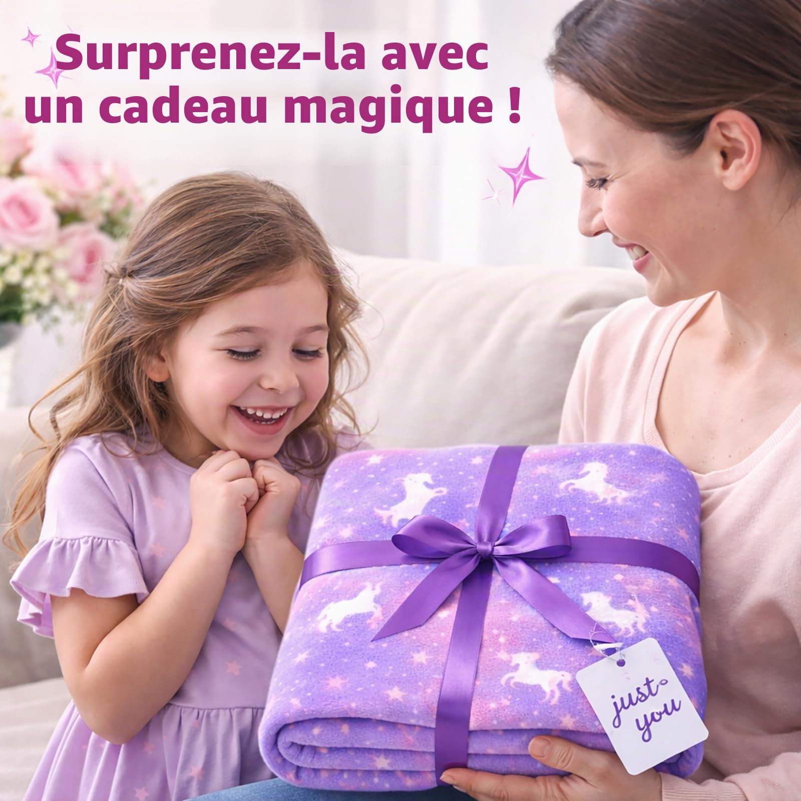 Couverture phosphorescente pour Enfants Couverture en Flanelle Polaire Motif étoiles Couverture Toutes Saisons de Noël, d'anniversaire Violet