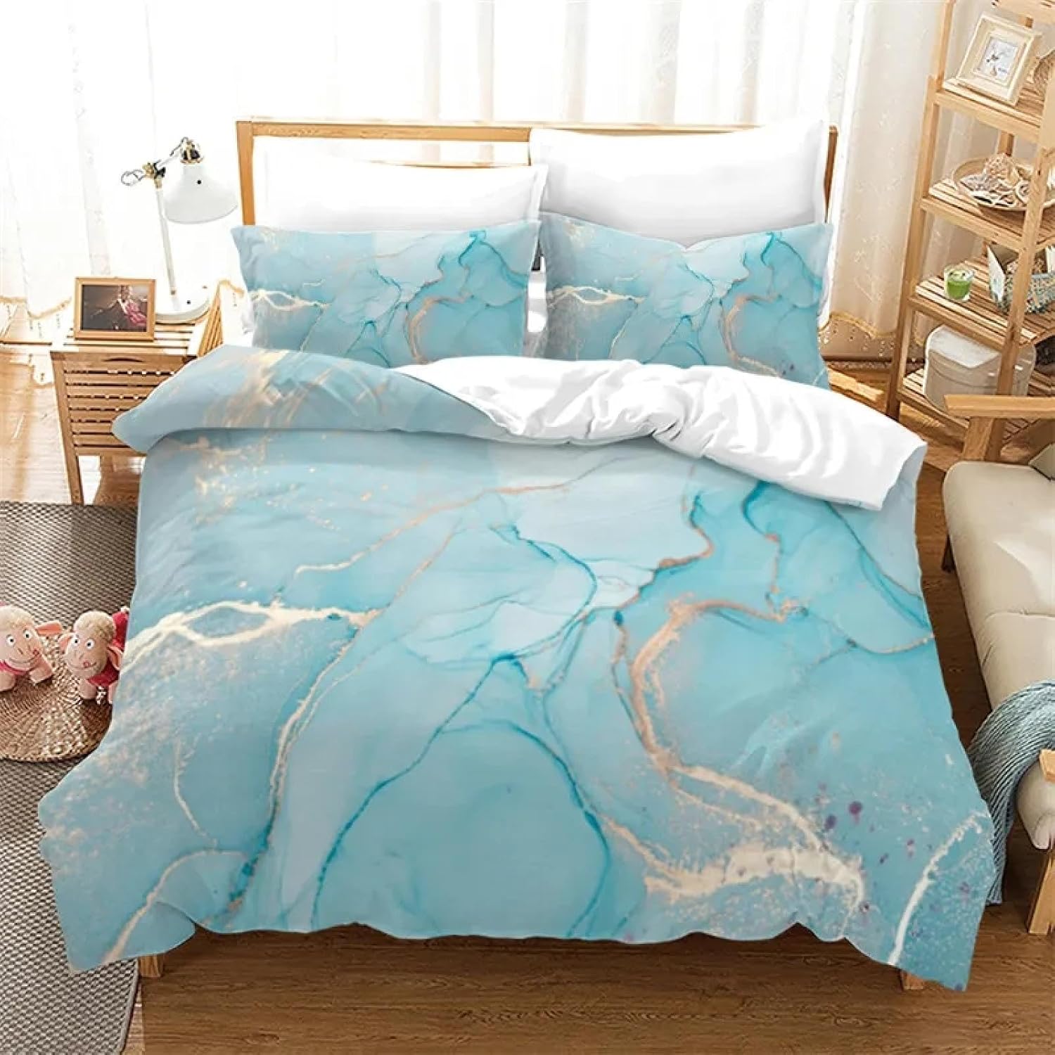 Marble King Size Duvet Cover Abstract Geometric Bedding Set Microfiber Comforter Cover for Kids Bedroom Decor 140X210cm /48x75cmx2