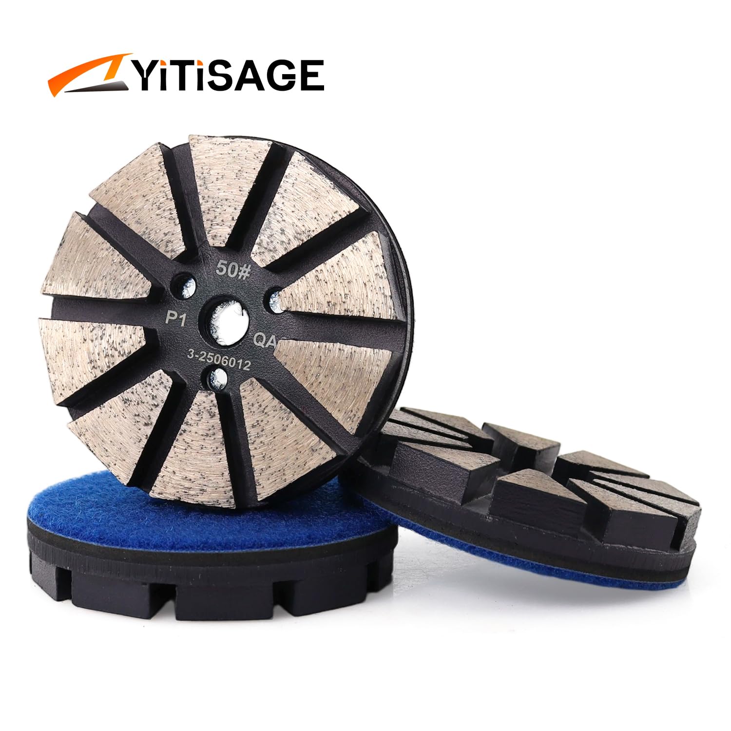 3" 3Pcs Metal Diamond Floor Polishing Pads Grit 50 Dry or Wet for Stone Tile Marble Granite Concrete Sanding Disc