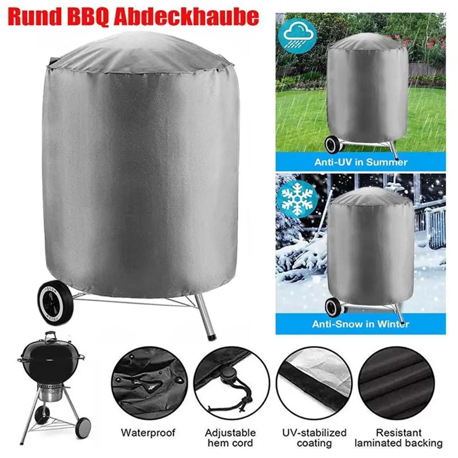 210D wasserdichte Grillabdeckung, Schutz für runde Gas- und Chal-Grills, Feuerstellen, Outdoor-Küche, Grau, 70 x 70 cm, wetterfest