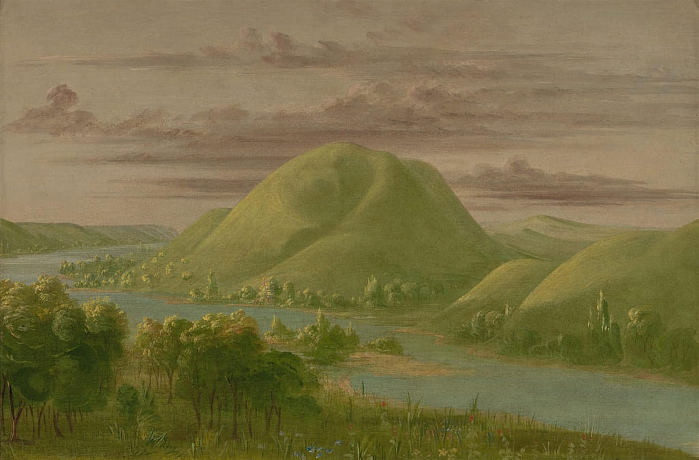 SERENDIPITP Abstract Painting Mural Print Picture Wall Decor Painting Curious Grassy Bluffs St Peter's River by George Catlin Vintage Wall Artwork for Home Decor 60x90cm