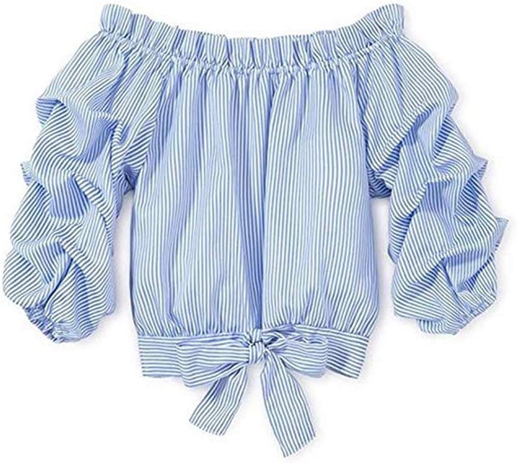 Mericiny 3-10Y Little Girls Kids Baby Off Shoulder Tees Striped Tie Knot Front Camis Tanks