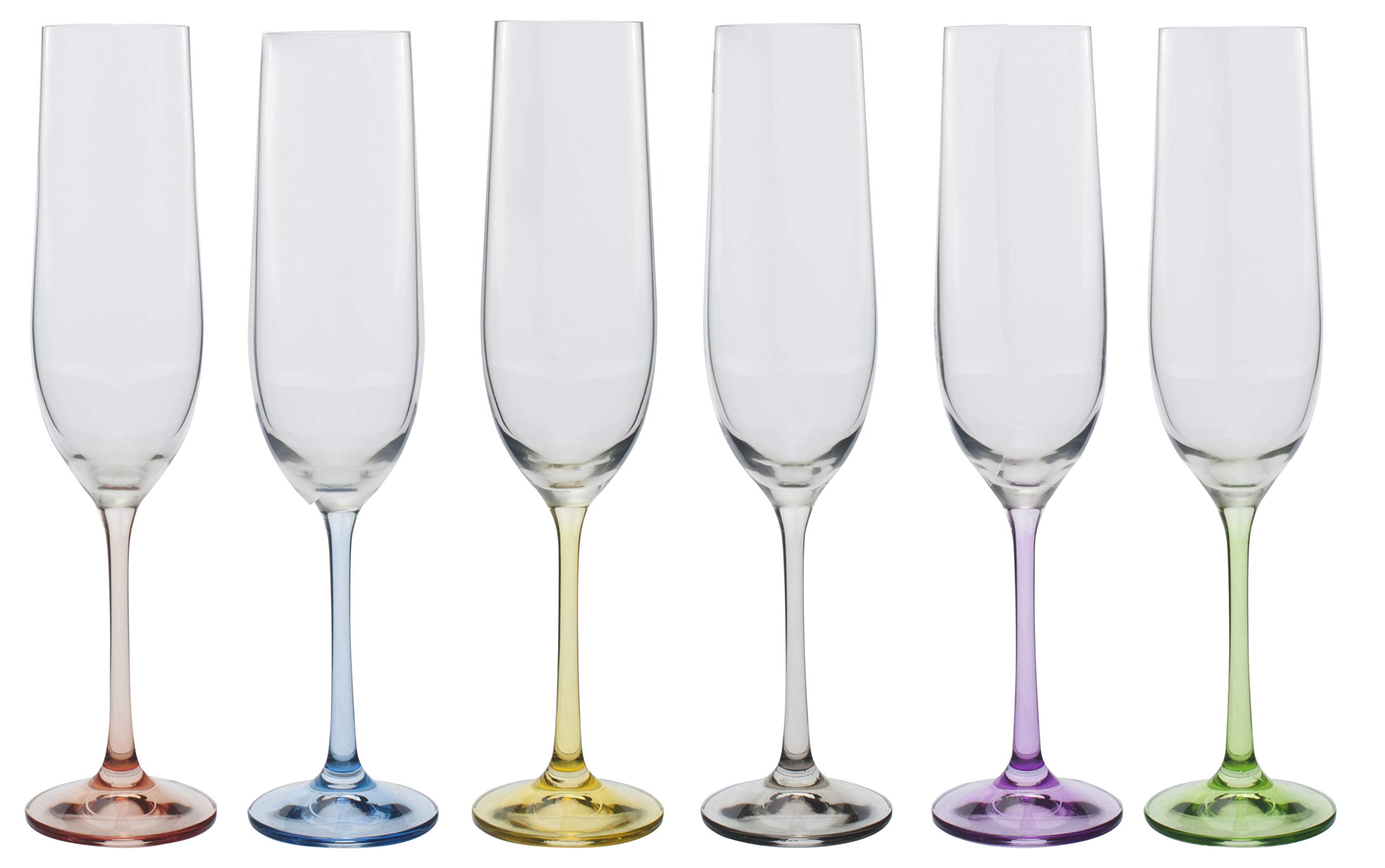 David Shaw BC180-190 Bohemia Rainbow Flute, Set of 6, 190ml/6.75 oz, Colors may vary