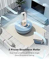 Vista 6 de Desk Fan, Small Quiet Bladeless Fan with 9 Speed Adjustment & 3 Light Modes, 14 Inch USB Rechargeable with 5000mAh Battery, 60° Oscillating Cooling