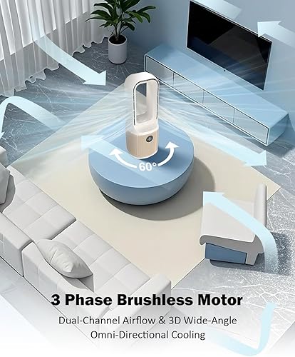 Miniatura 6 de Ventilador de escritorio, pequeño ventilador silencioso sin aspas con ajuste de 9 velocidades y 3 modos de luz, recargable por USB de 14 pulgadas